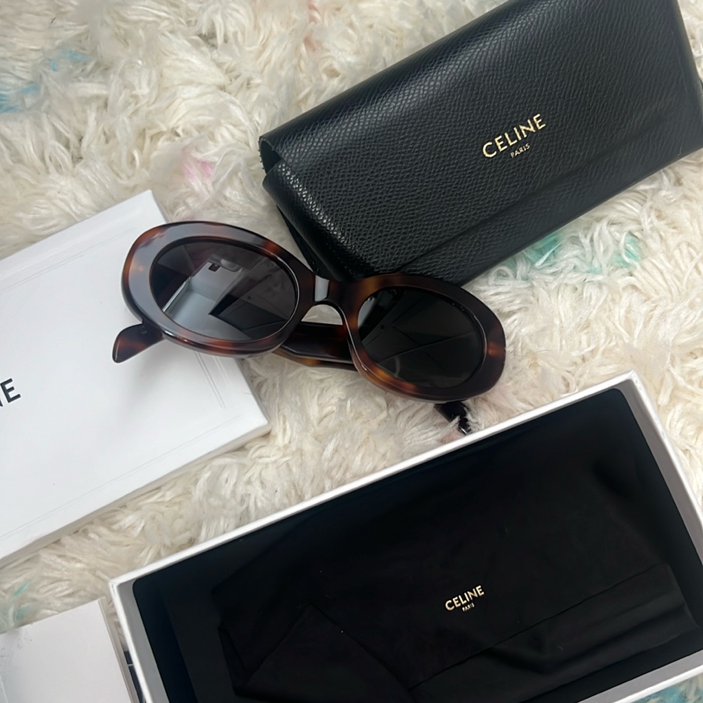 Celine Triomphe 01 Acetate Blonde Havana Sunglasses With Case And Box